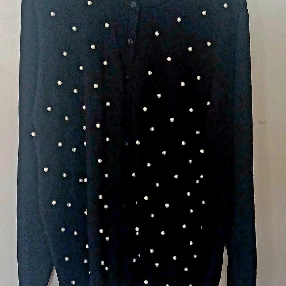 Jessica London Black with Pearls  Cardigan  Sweater  Plus 1X 22-24